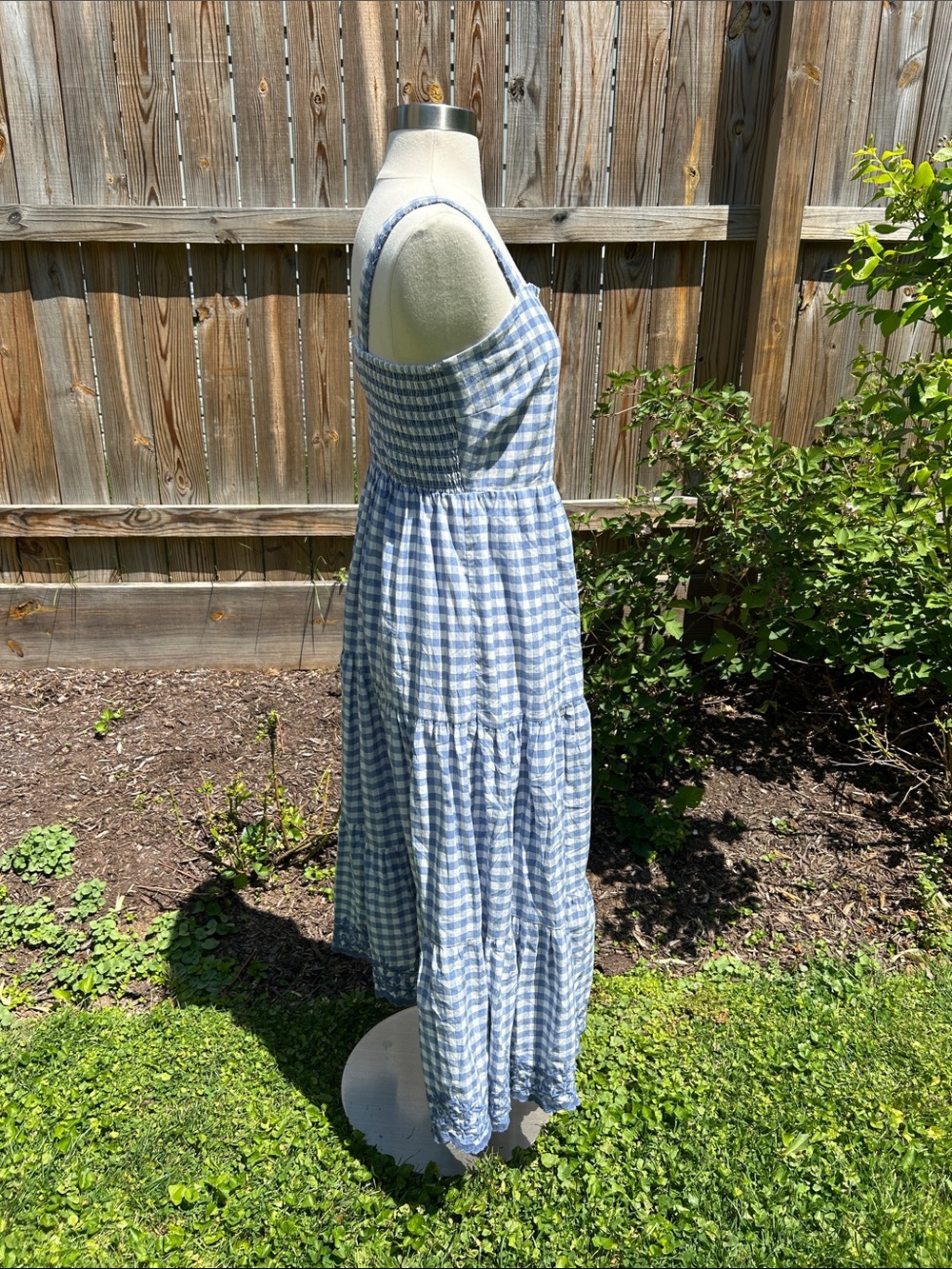 Shabby Chic Blue Gingham Button-Front Sundress Size 2 - Picture 3 of 13